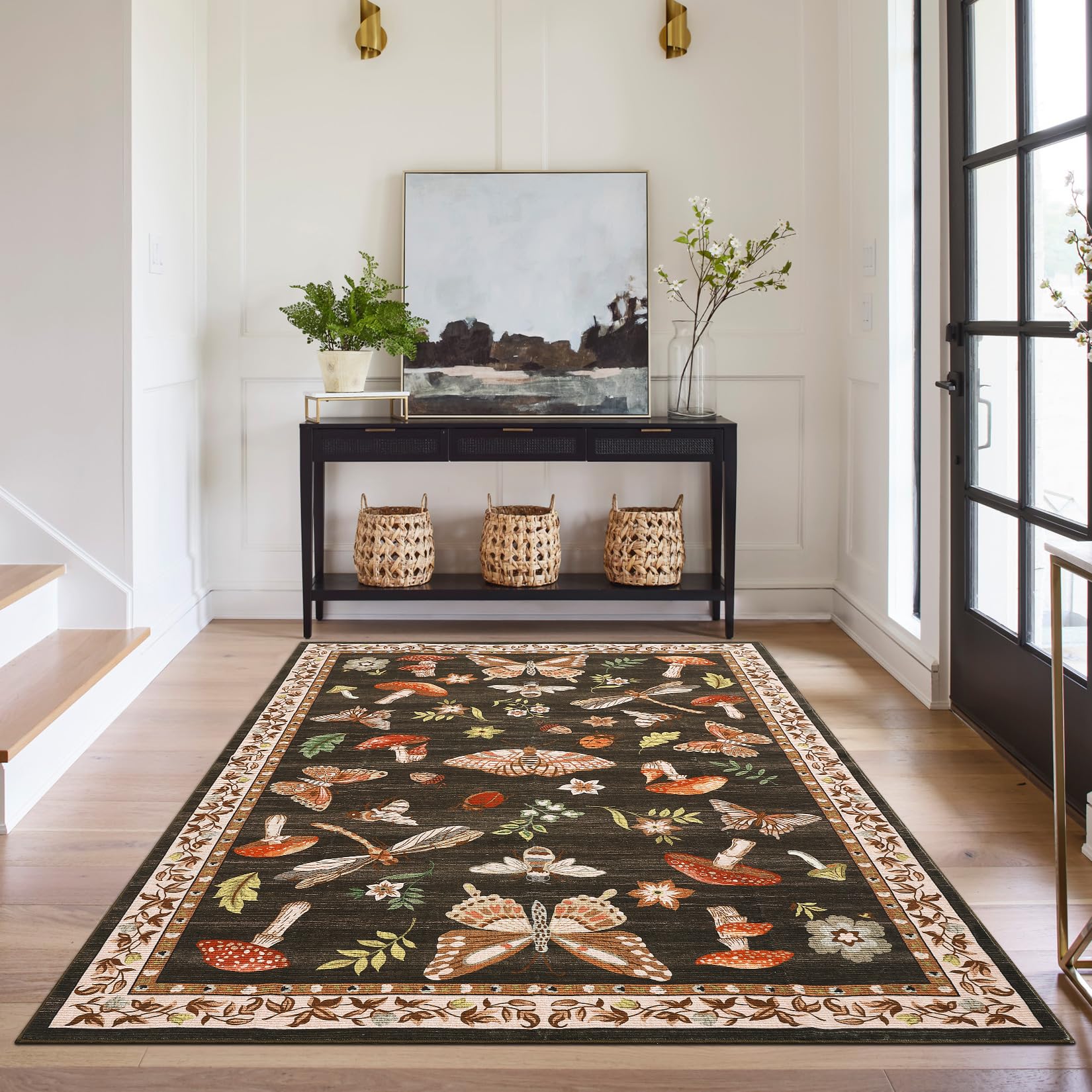 ROYHOME mushroom-design rug softens interiors with a cozy, modern vibe.
