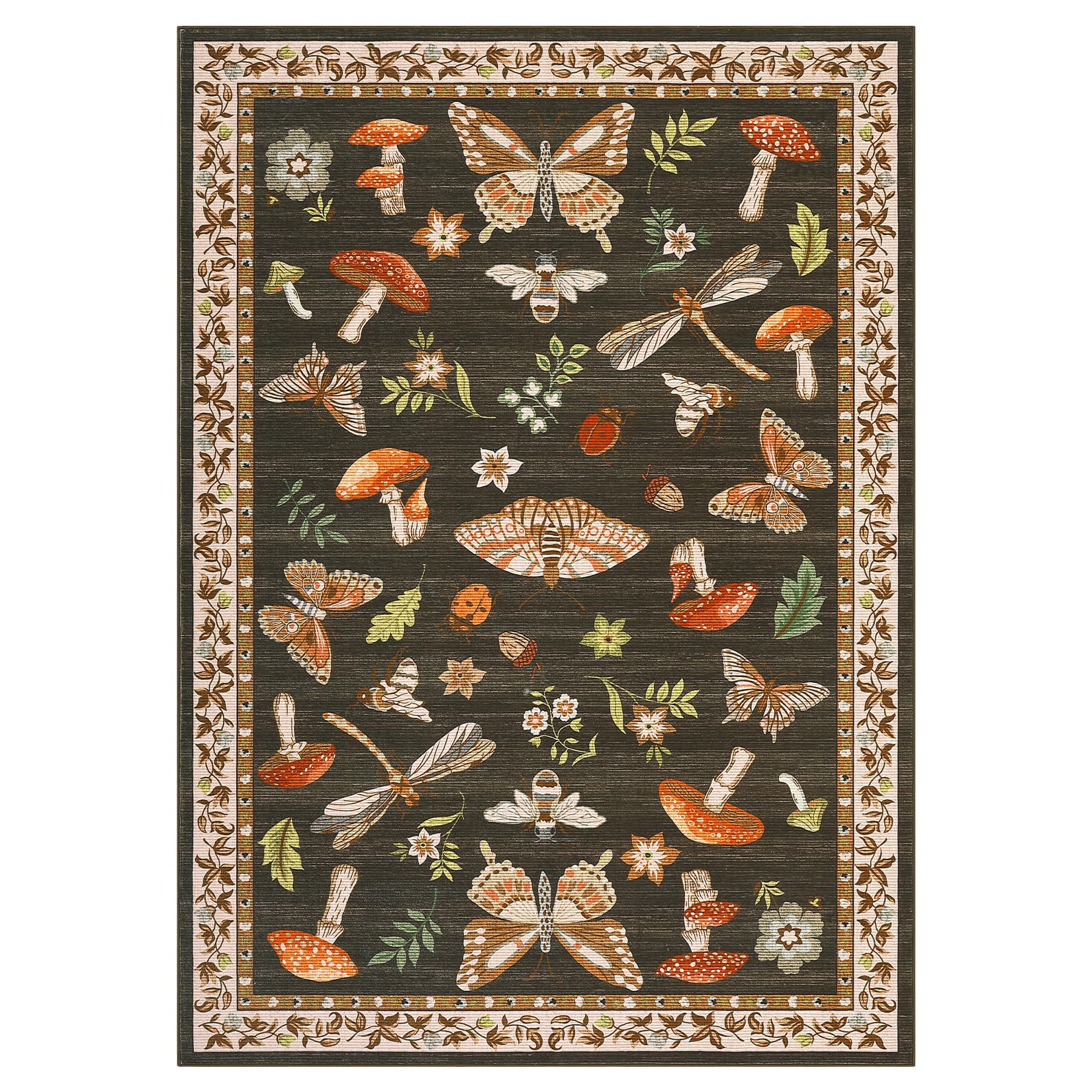 ROYHOME insect-pattern rug image highlights playful mushroom design that adds personality to bedrooms.
