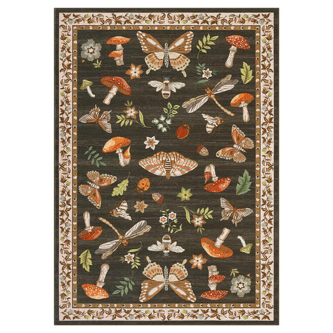 ROYHOME insect-pattern rug image highlights playful mushroom design that adds personality to bedrooms.