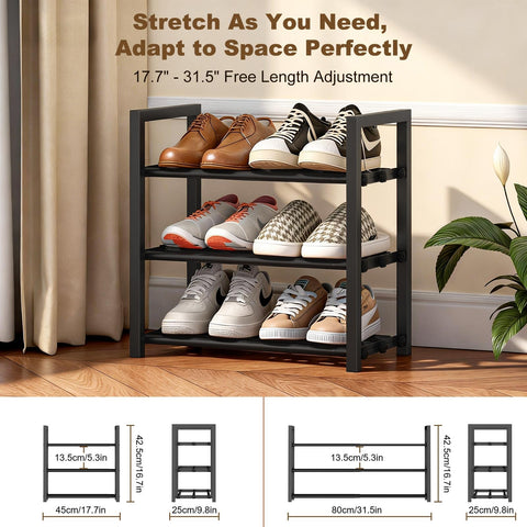 Roylvan free-standing shoe rack in dorm room saves floor space and tidy storage.