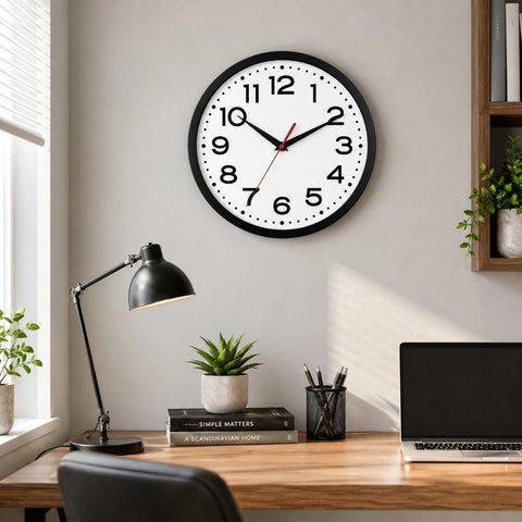 Roymnie clock bold black numerals on a crisp white dial for easy reading