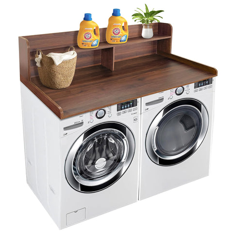 Royxen laundry countertop with 2-tier shelf for universal fit and extra organization.