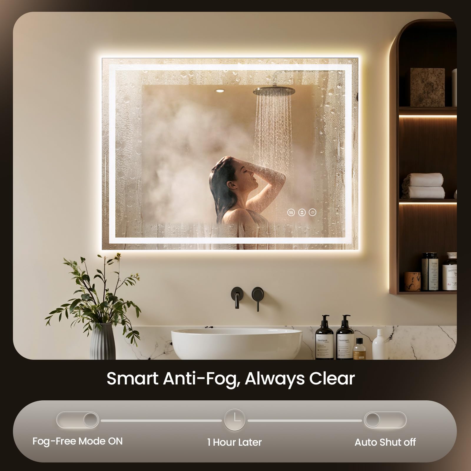 Rpoesx anti-fog feature keeps the view clear after showers.