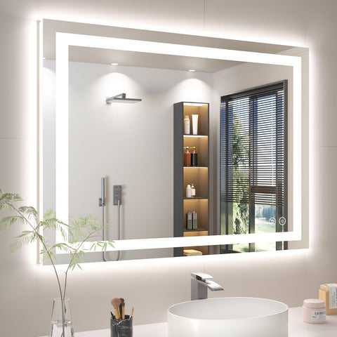 Rpoesx 40x30 LED mirror with front lighting for precise makeup application.