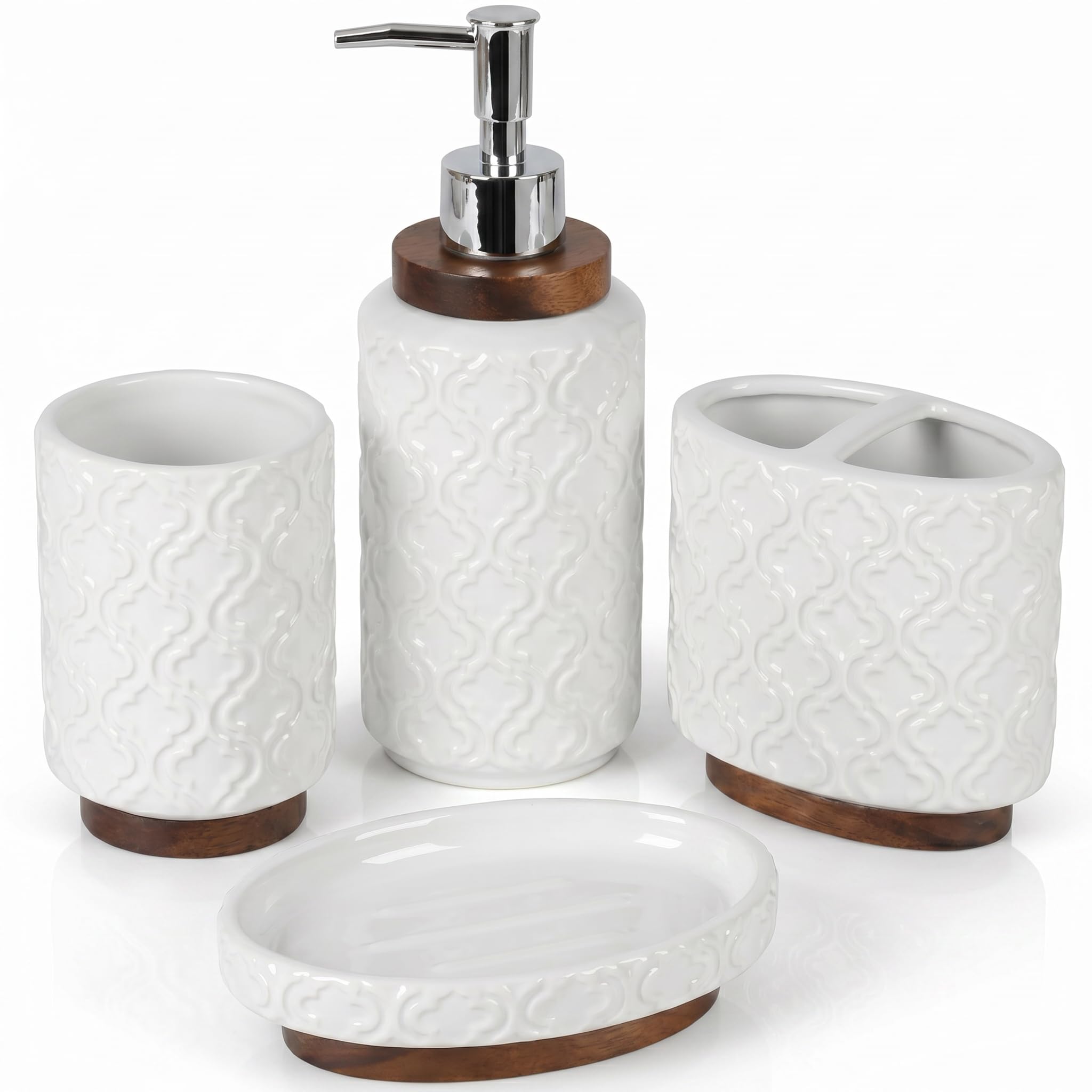 RQYIXI ceramic dispenser on a white bathroom counter for daily hand soap