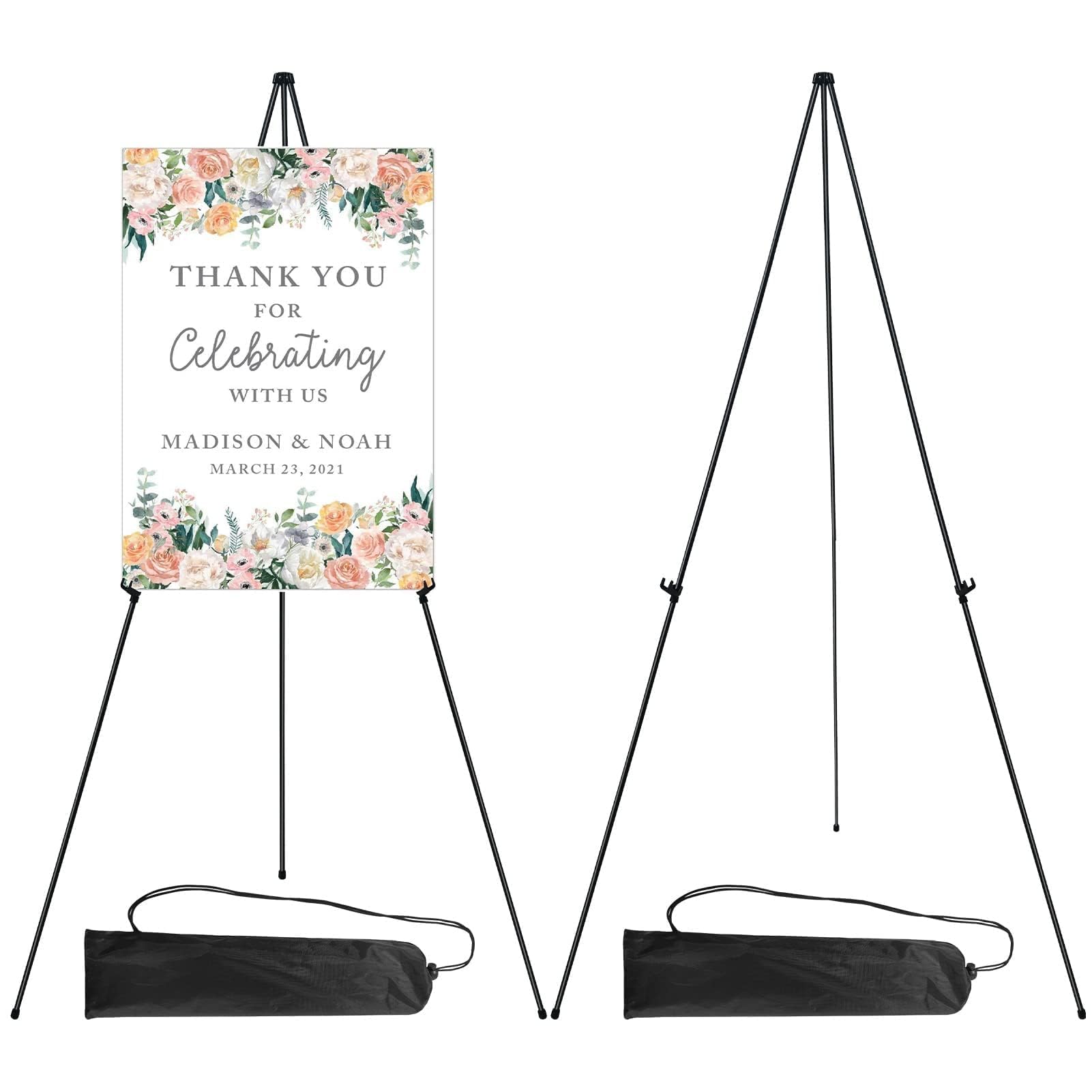 RRFTOK 63-inch easel stand front view for banners and signs, sturdy support.