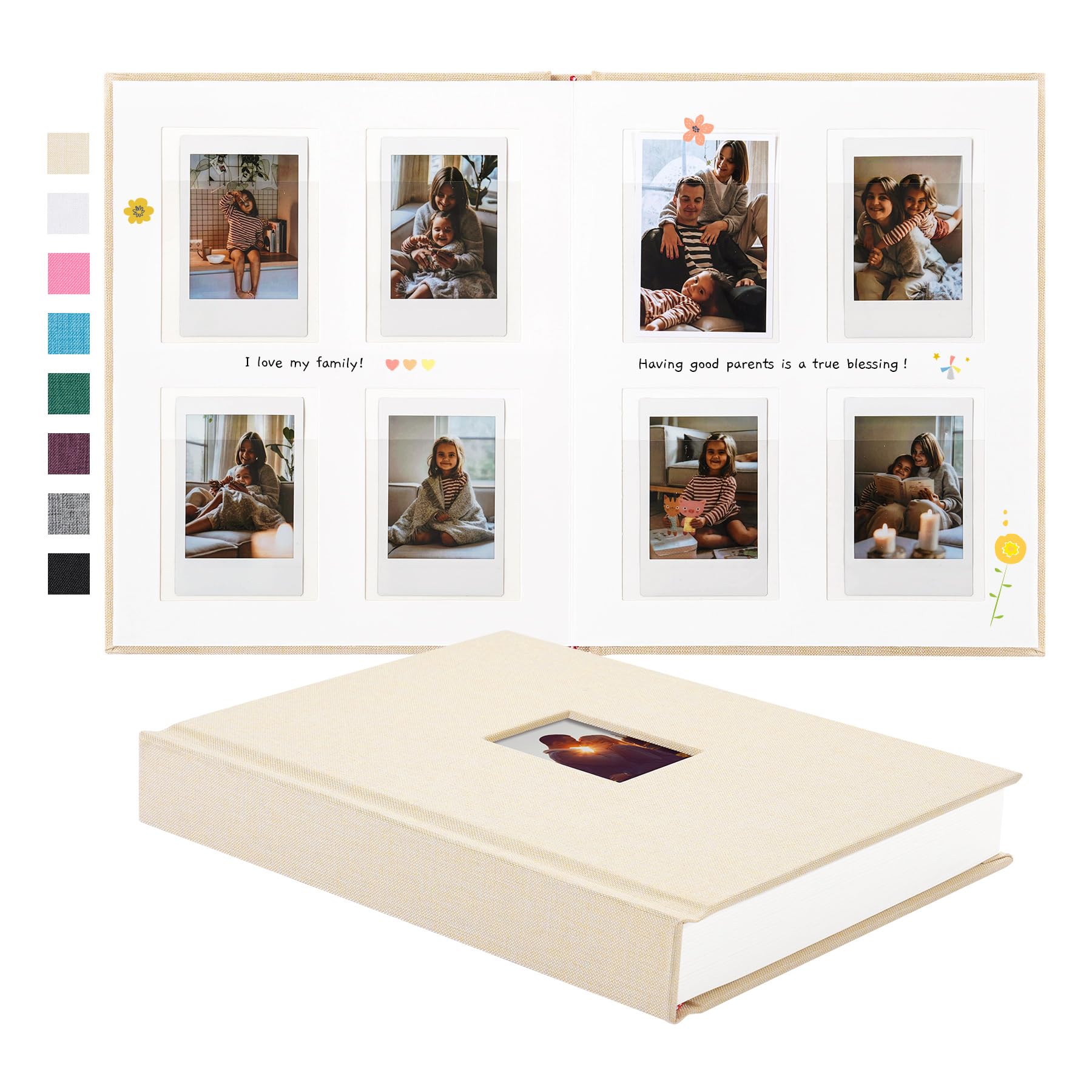 Rseozr Instax mini album beige linen cover with a personalized photo on the front.