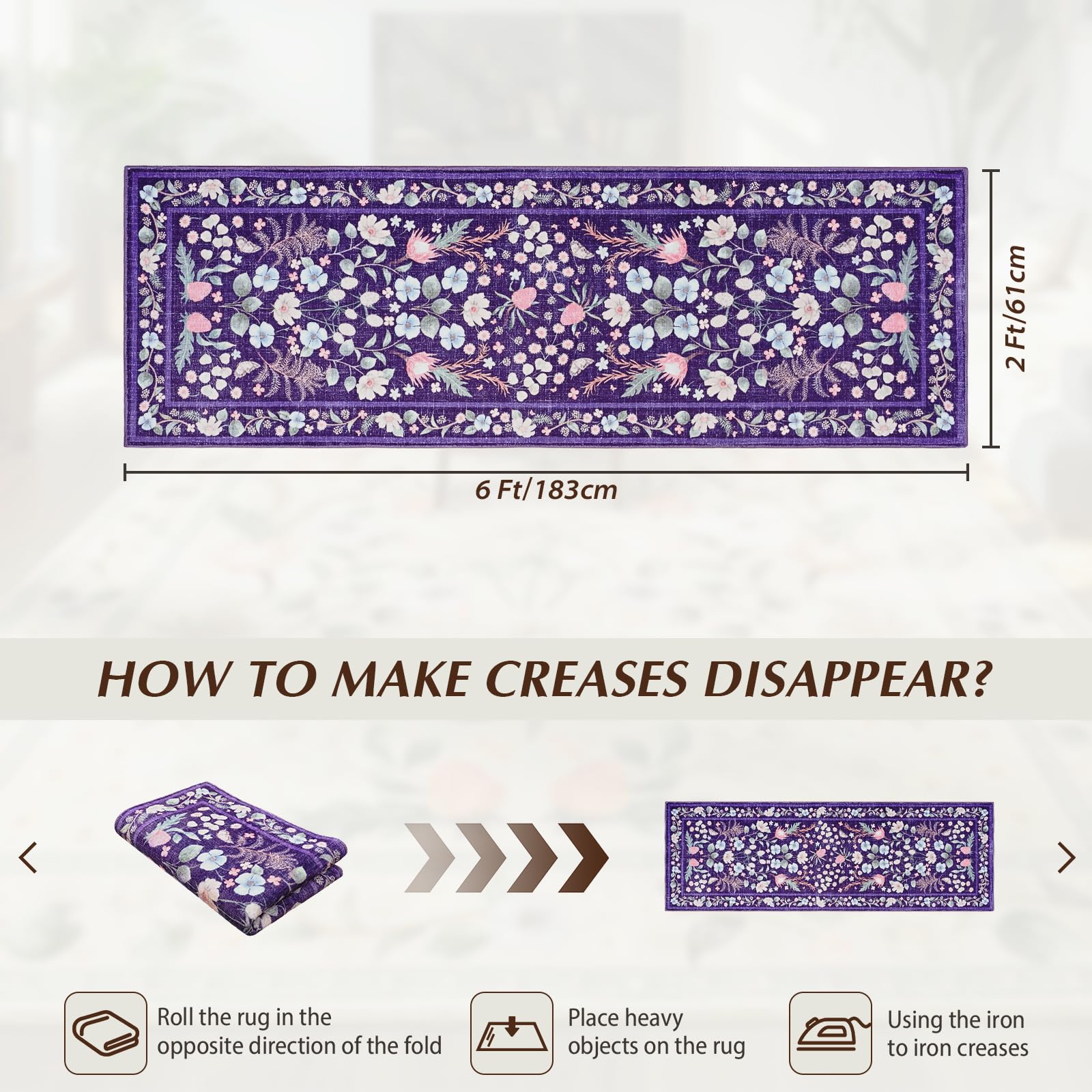 Rtizon Runner Rug is ideal for hallways and entryways, complementing purple-blue decor.