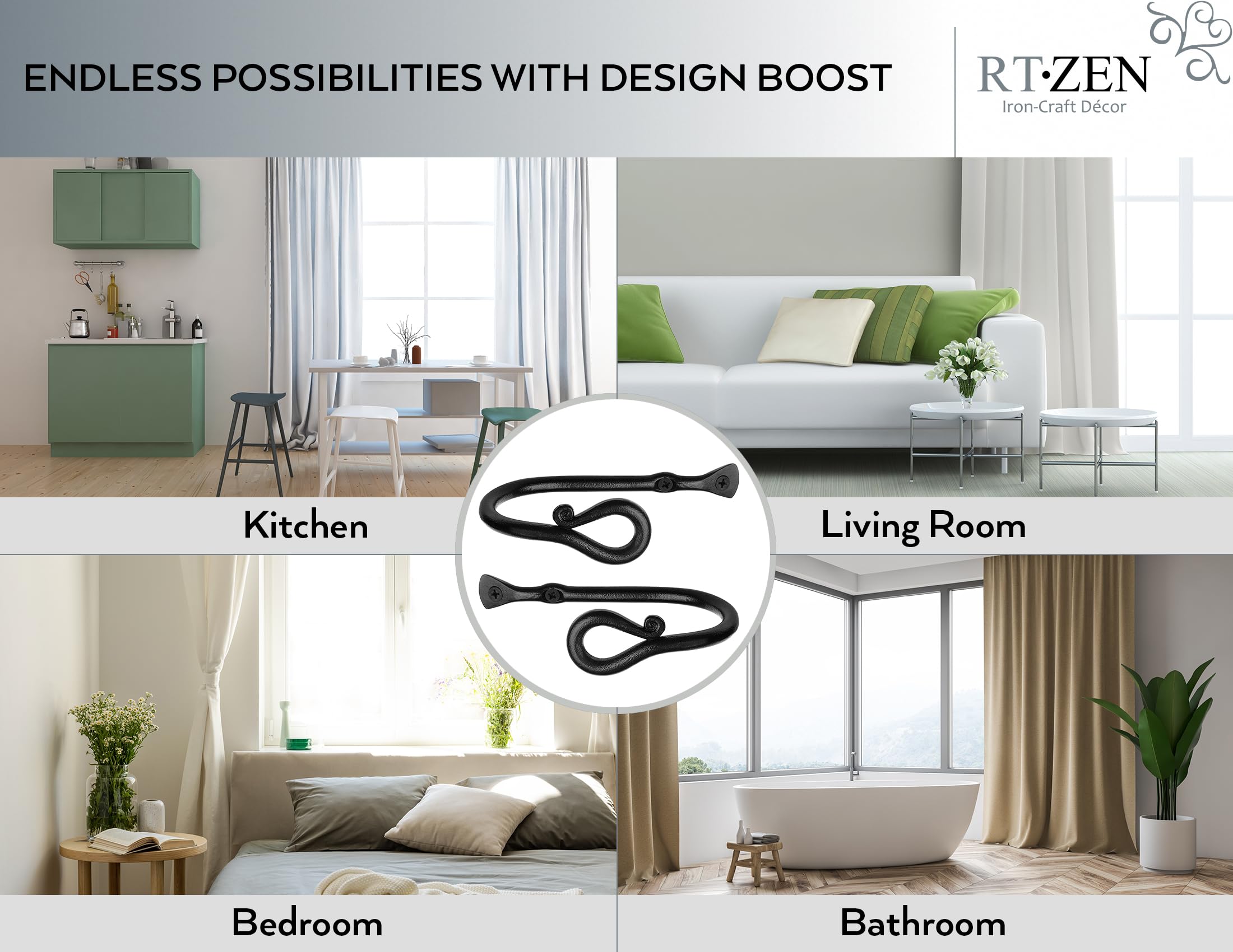 RTZEN black brushed metal drapery hooks with hardware included for easy install