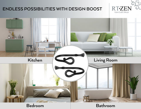 RTZEN black brushed metal drapery hooks with hardware included for easy install