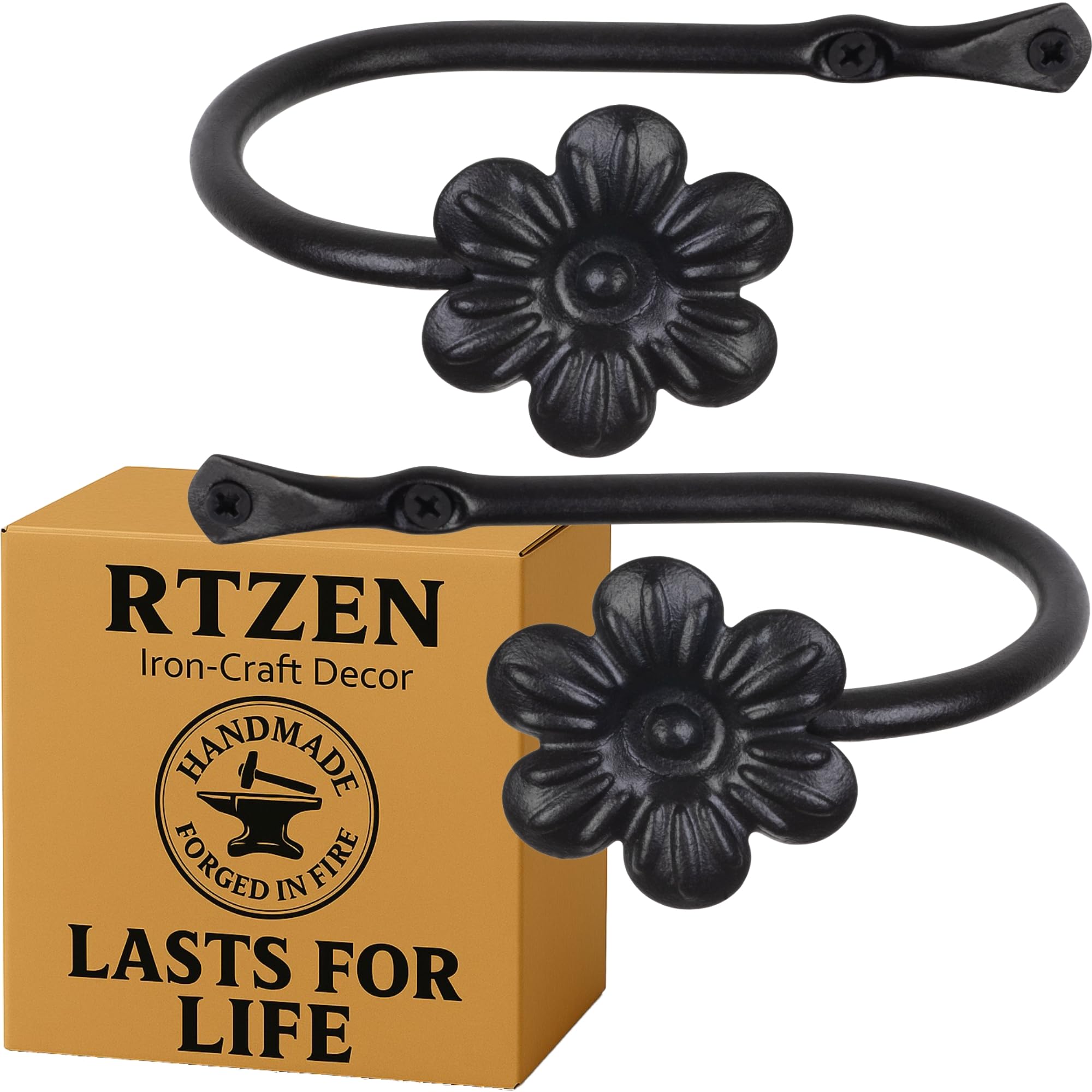 RTZEN decorative tiebacks with black flower motif for farmhouse style and wall mounting.