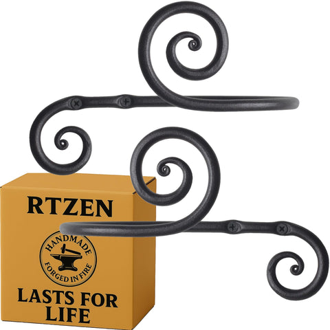 RTZEN decorative metal curtain tiebacks in black swirly design for wall mounting.