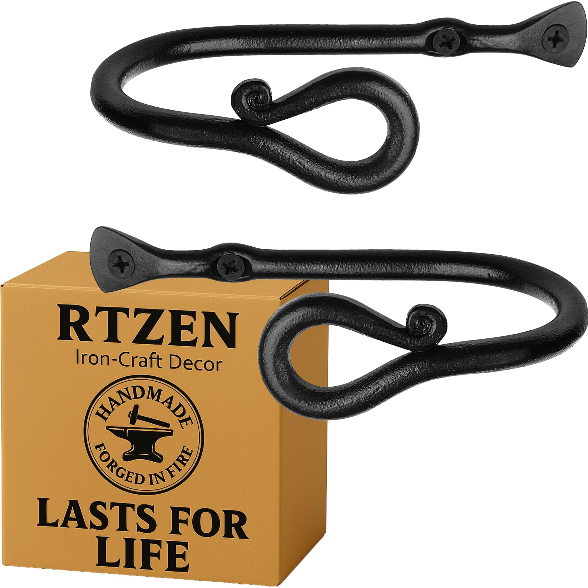 RTZEN decorative metal curtain tiebacks in black, front view, for timeless style