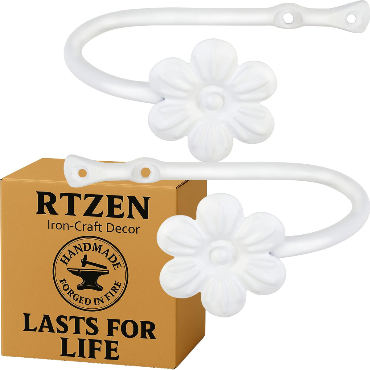 RTZEN decorative metal curtain tiebacks with white flower detail enhance classic wall decor.