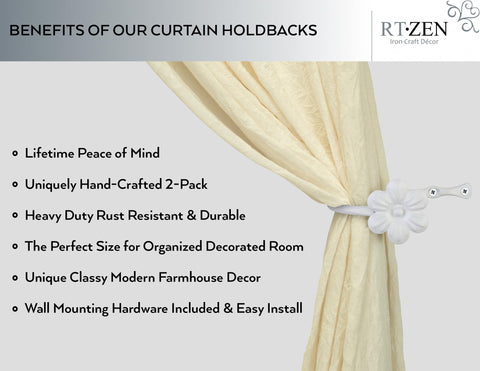 RTZEN farmhouse curtain holders wall-mount offer sturdy support for drapes.