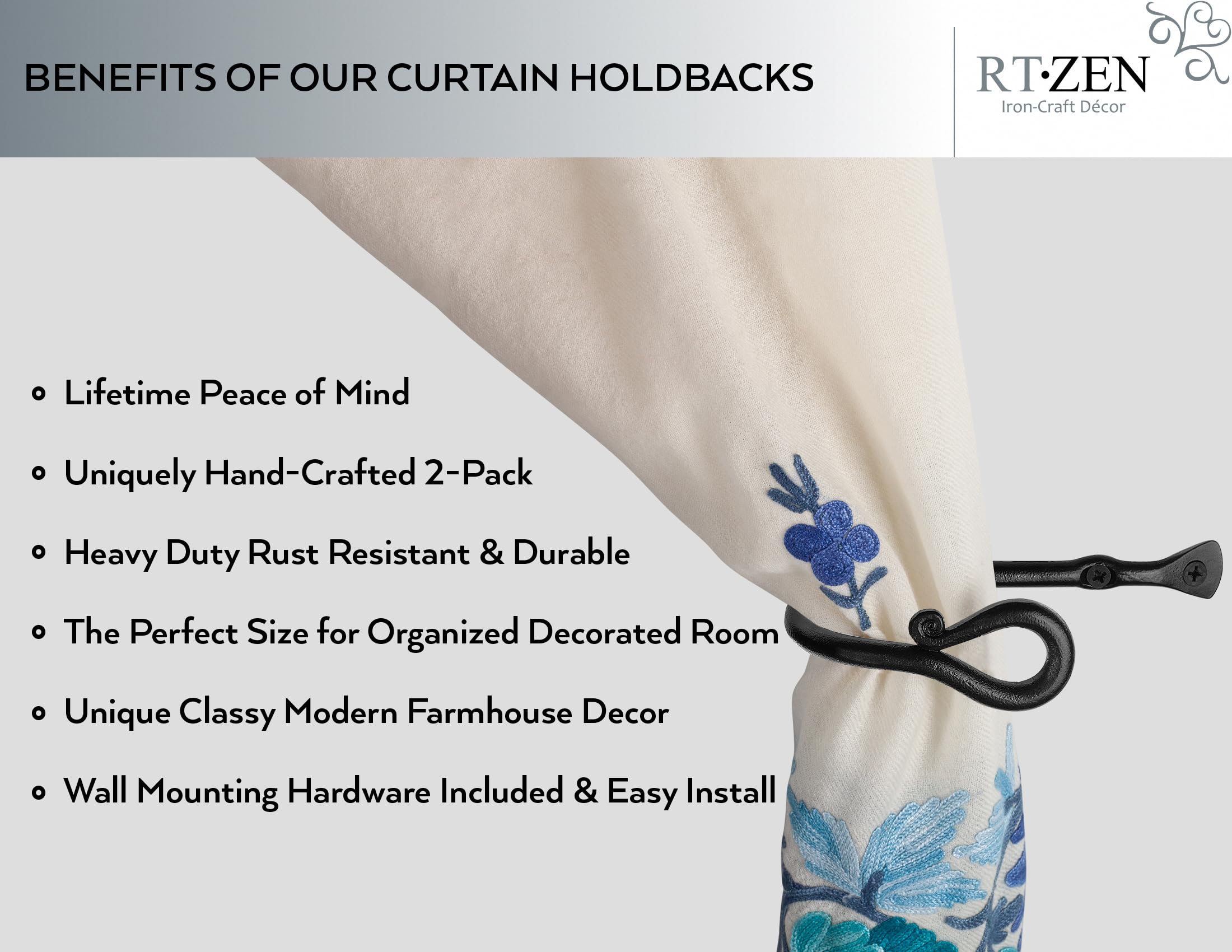 RTZEN farmhouse wrought iron holdbacks wall mounted for classic charm