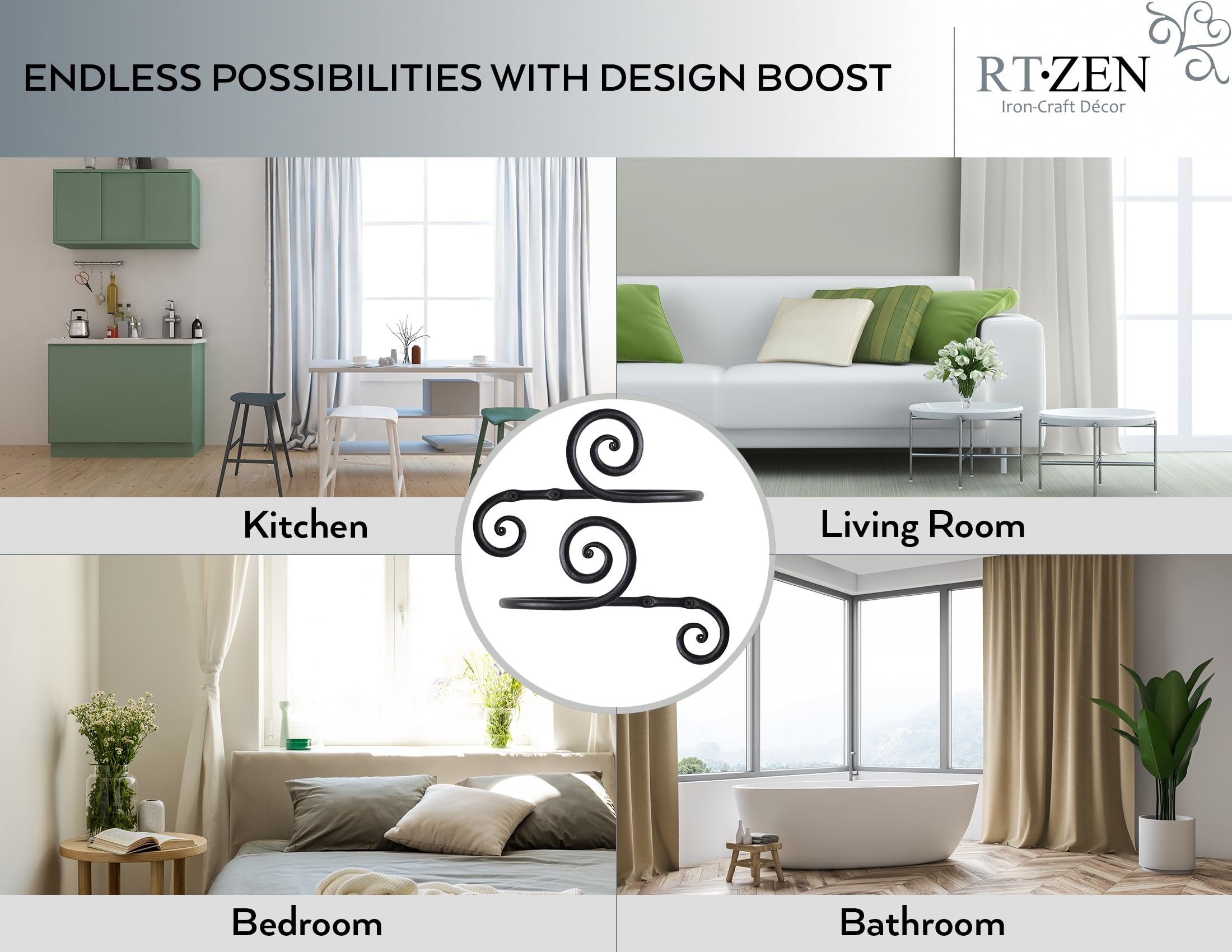 RTZEN wall-mounted curtain hooks include mounting hardware for quick installation.