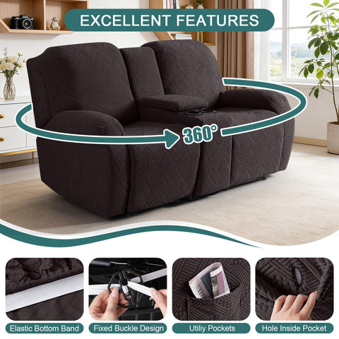 Ruaozz four-piece installation for recliner with console and armrest covers.