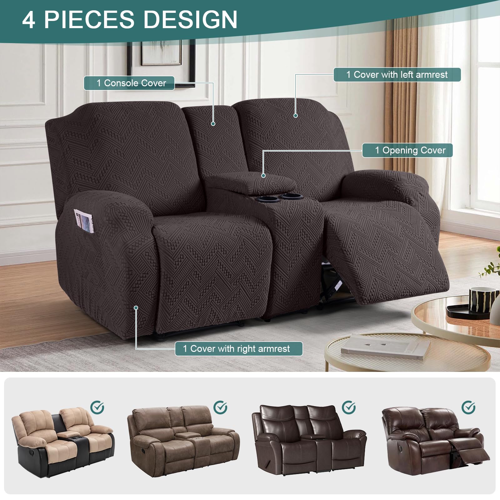 Ruaozz recliner cover provides full coverage against stains and wear.