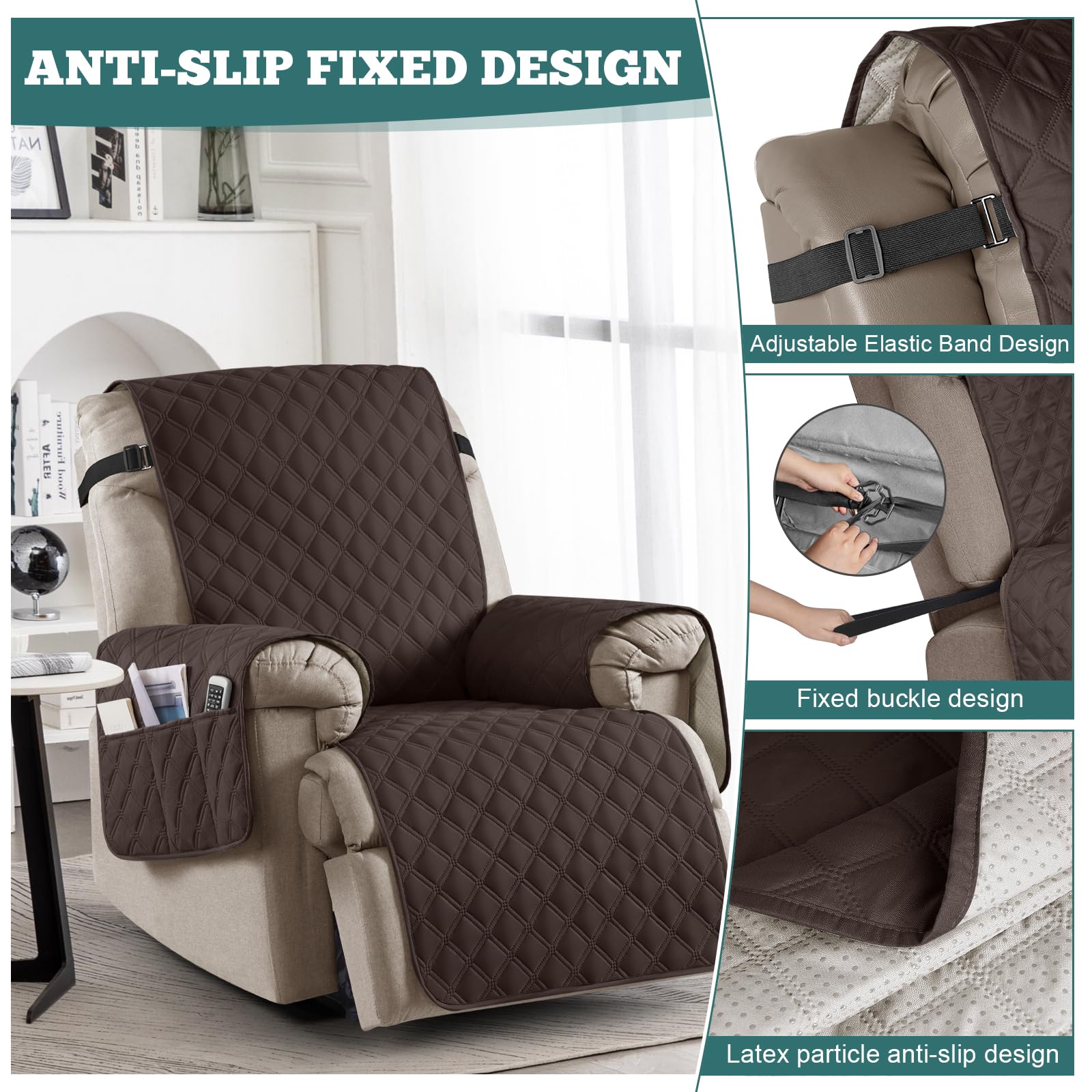 Ruaozz recliner cover seat area display reinforced edges and stretch.