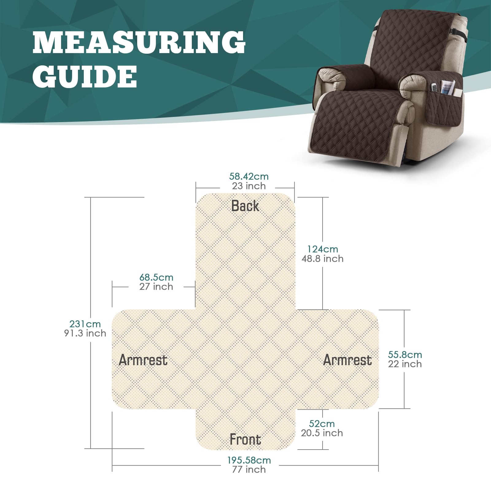 Ruaozz recliner cover side pocket detail highlighting convenient storage.