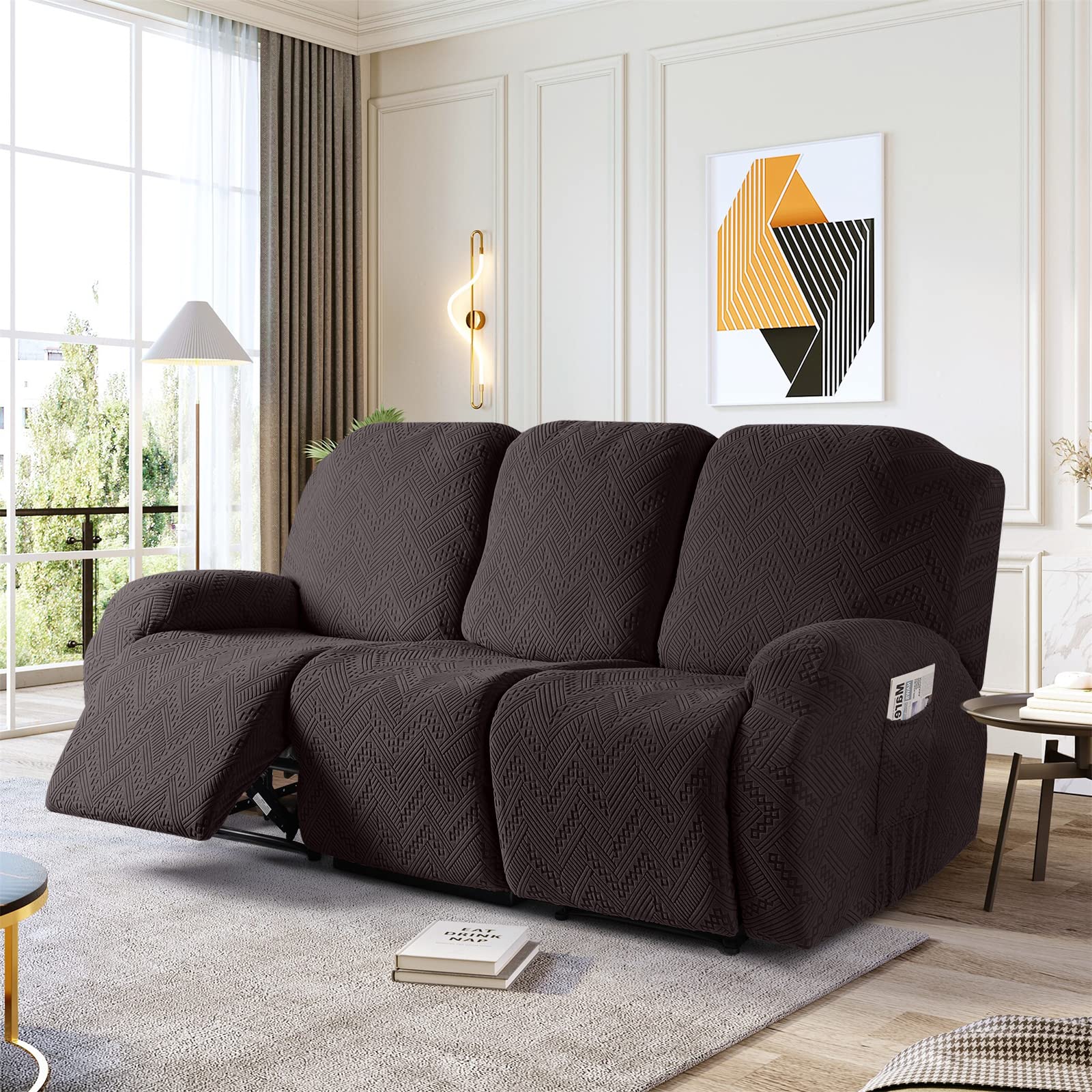Ruaozz chocolate recliner cover fits a cozy living room setup.