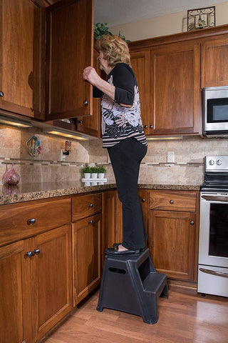 Rubbermaid 2-Step Stool cutout handles enable easy carrying