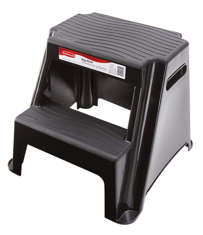 Rubbermaid 2-Step Stool side view shows lightweight, portable design for quick reach