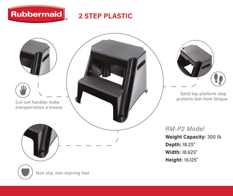 Rubbermaid 2-Step Stool top platform provides a wide, safe standing area