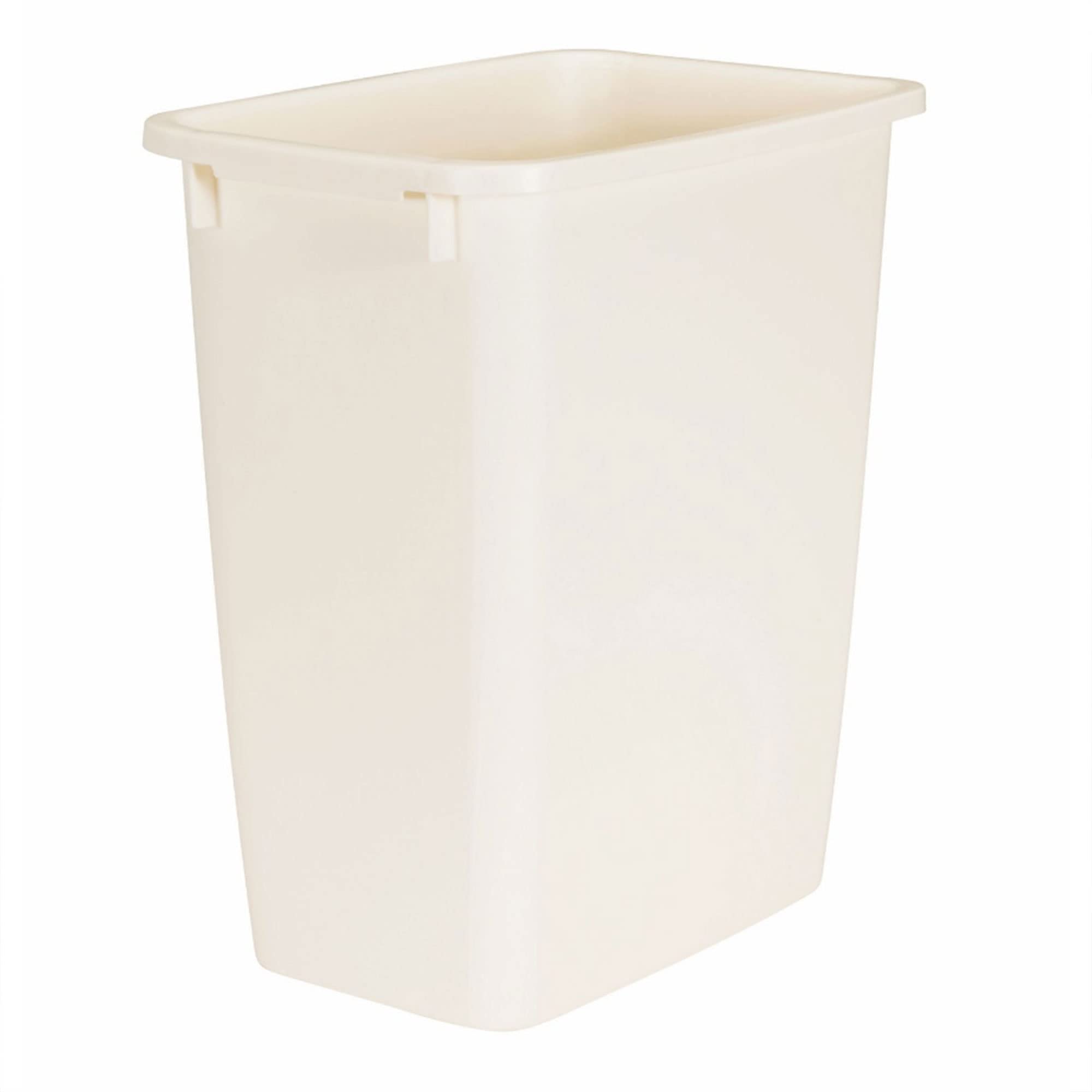 Rubbermaid 21-quart open wastebasket in rectangular bisque for bathrooms and offices.