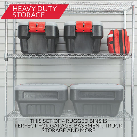 Rubbermaid ActionPacker double-walled lid prevents water pooling on top.