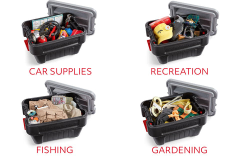 Rubbermaid ActionPacker exterior dimensions help plan storage space.
