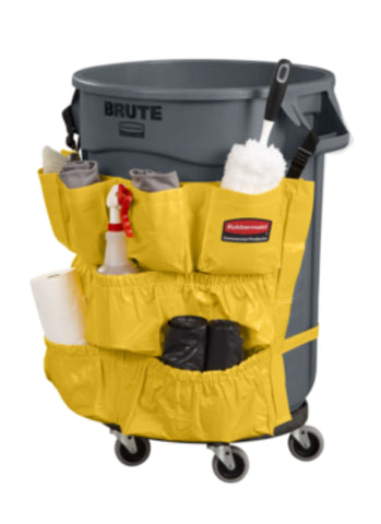 Rubbermaid Brute supply caddy fits 32 or 44 gallon BRUTE cans for versatile organization.