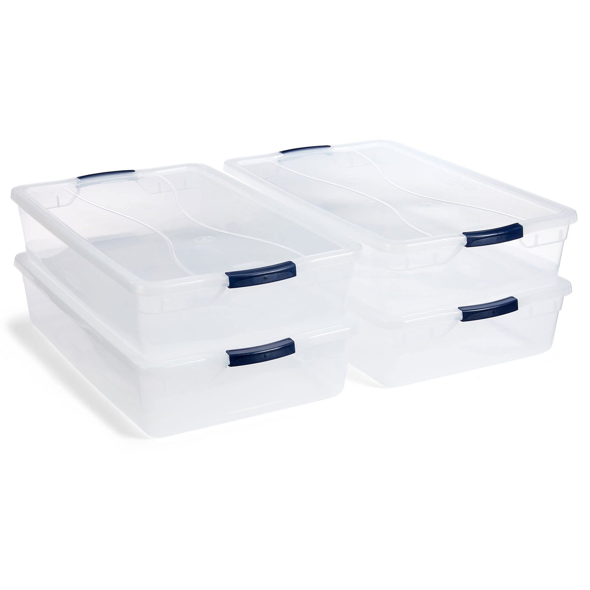 Rubbermaid Cleverstore 42-qt bin with outer dimensions shown for garage storage