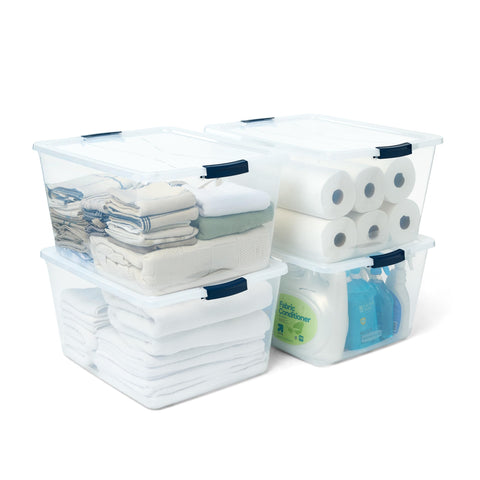 Rubbermaid Cleverstore 71qt bins with lids for easy organization and quick visibility