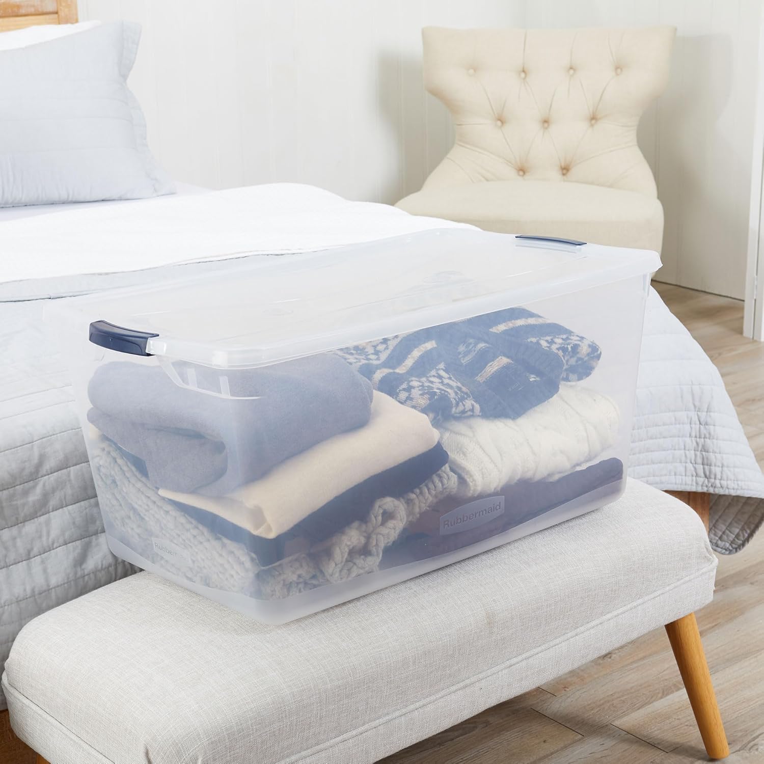Rubbermaid Cleverstore 95 Qt ideal for garage or closet storage organization.