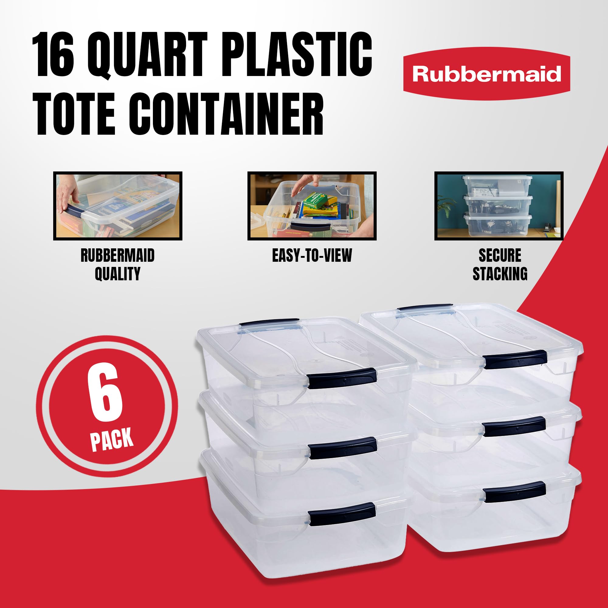 Rubbermaid Cleverstore clear sides show contents at a glance.