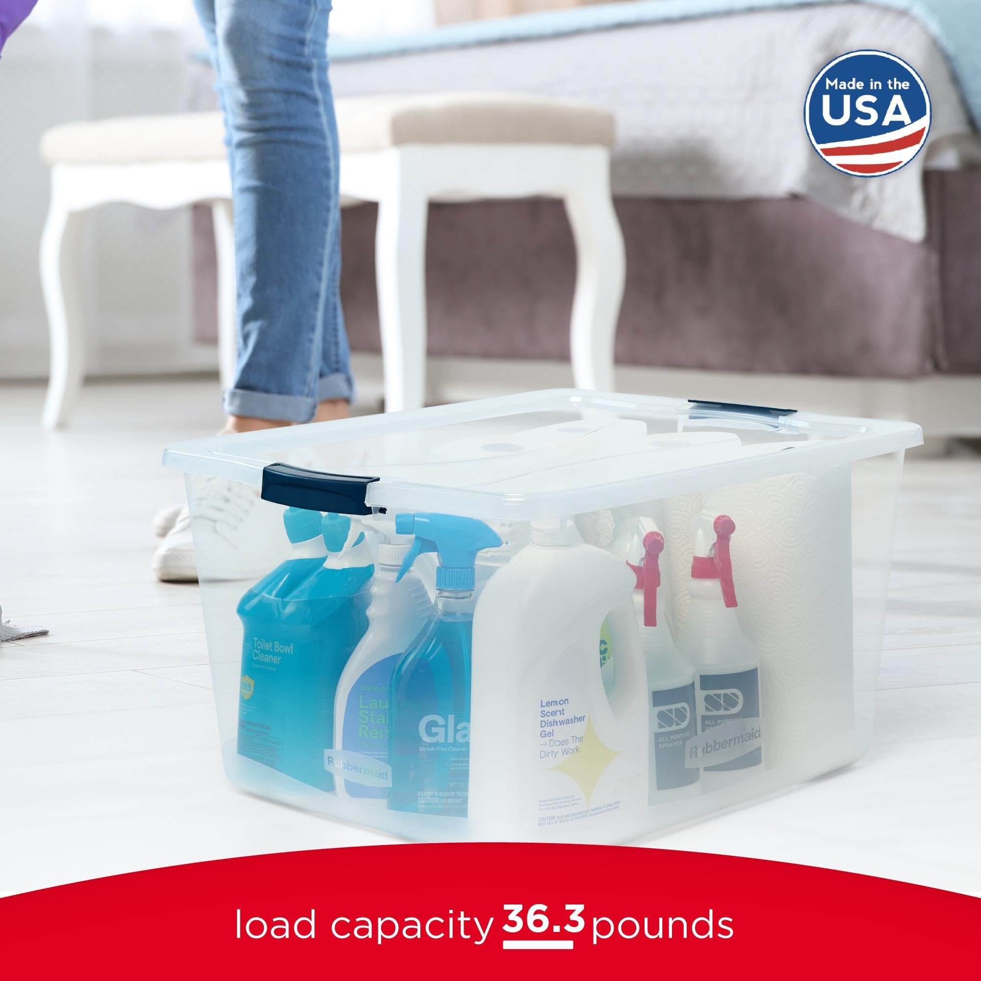 Rubbermaid heavy-duty plastic bins for durable long-term storage
