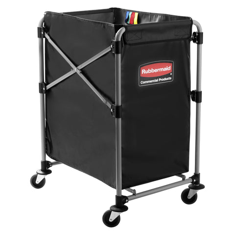 Rubbermaid Collapsible X Cart full view shows space-saving laundry and supply transport