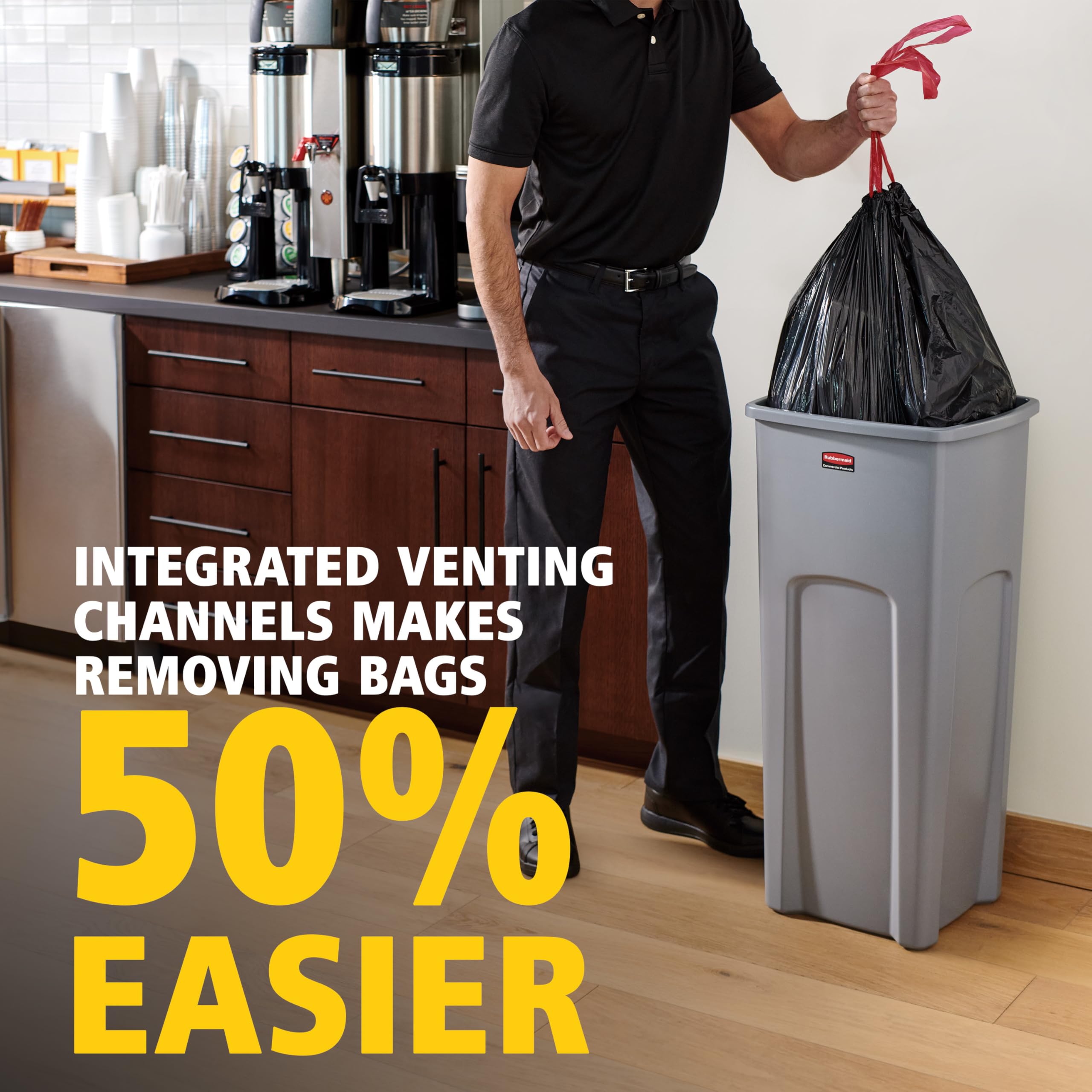 Rubbermaid Commercial durable construction resists cracking under heavy daily use.