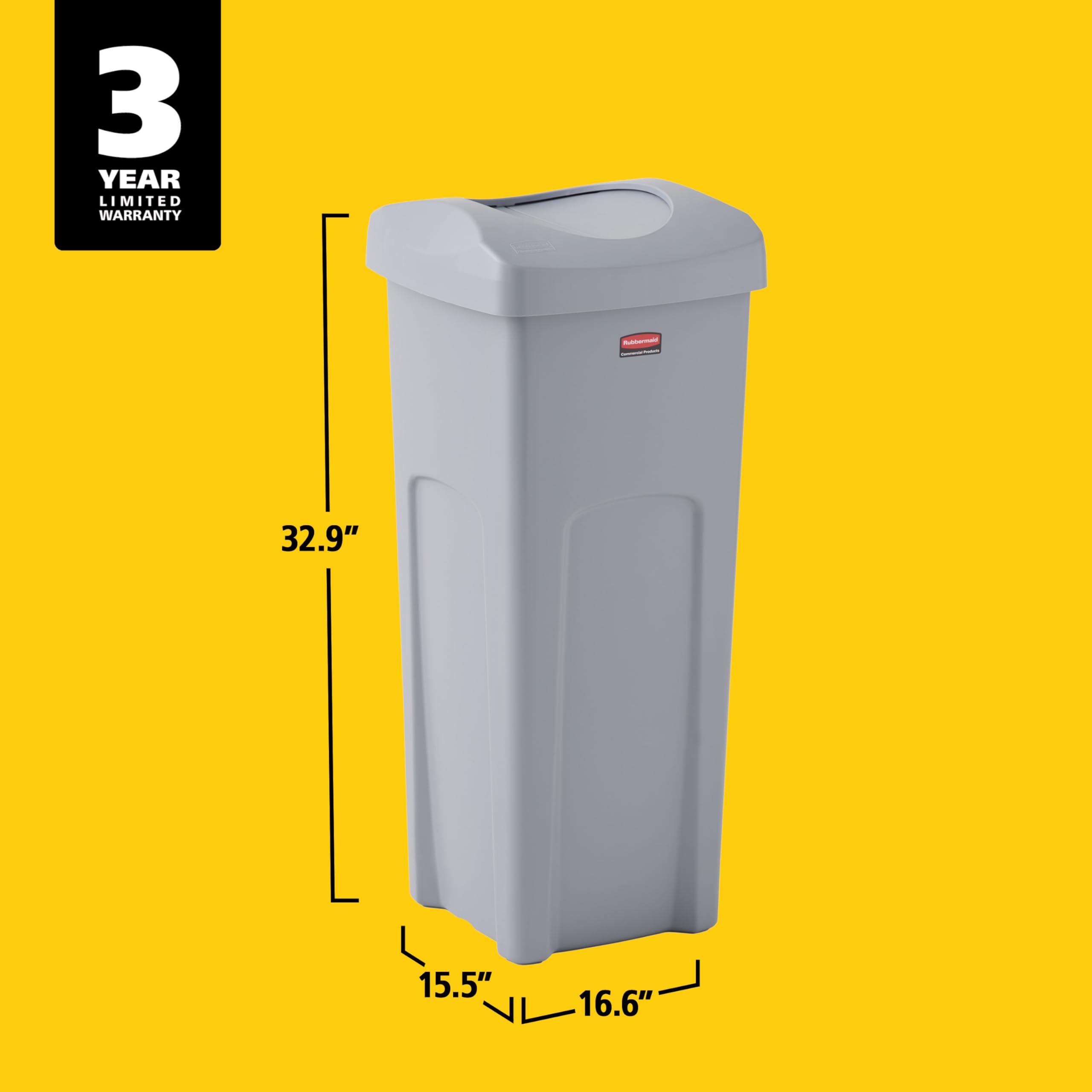 Rubbermaid Commercial high-traffic areas bin suits offices, classrooms, and cafeterias.