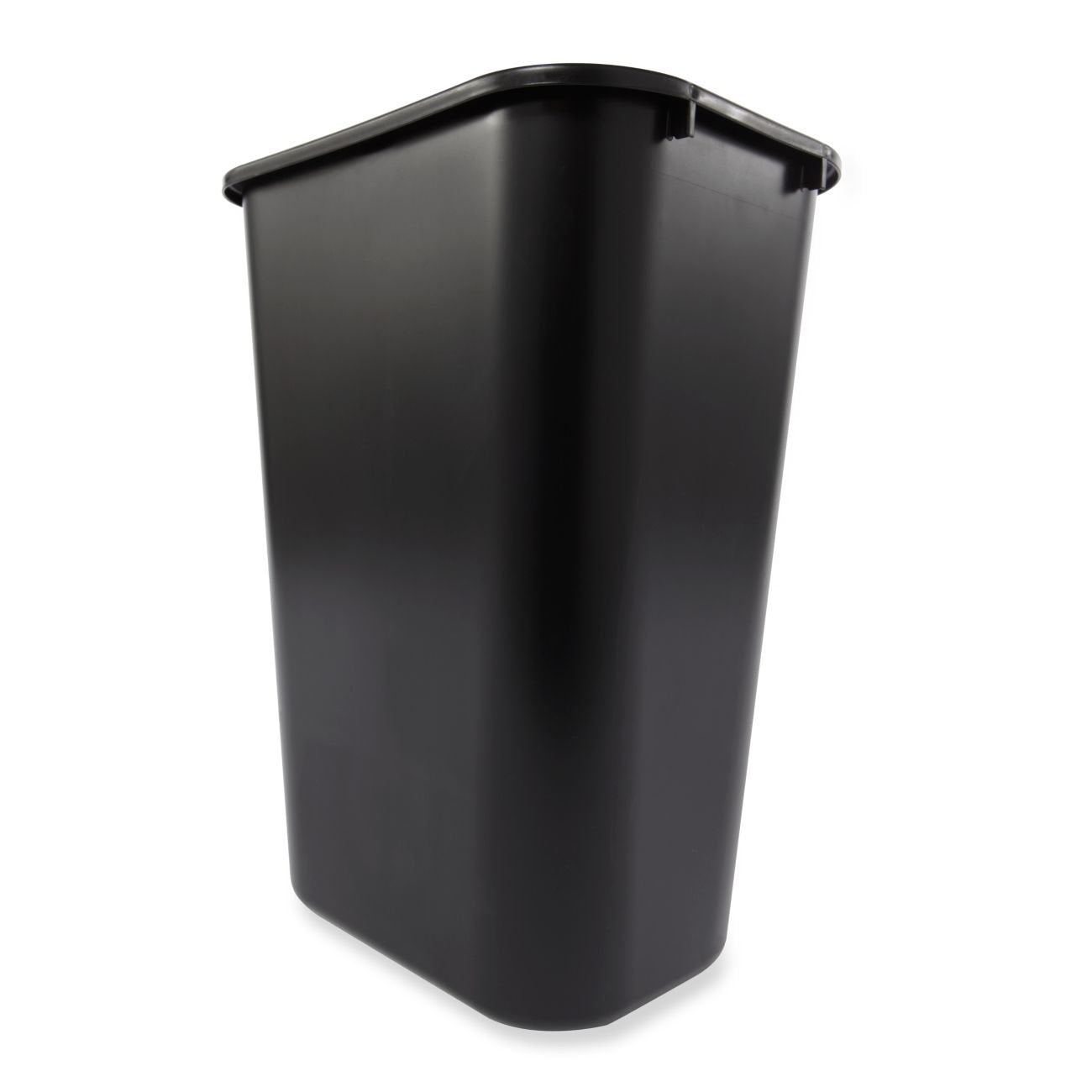 Rubbermaid Commercial wastebasket showing rolled rims for added strength