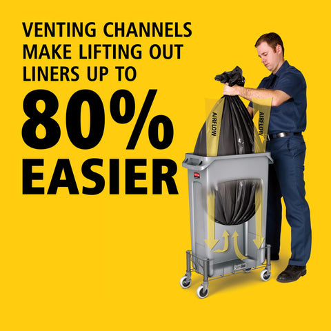 Rubbermaid Slim Jim trash can showing ergonomic handles for easier lifting.