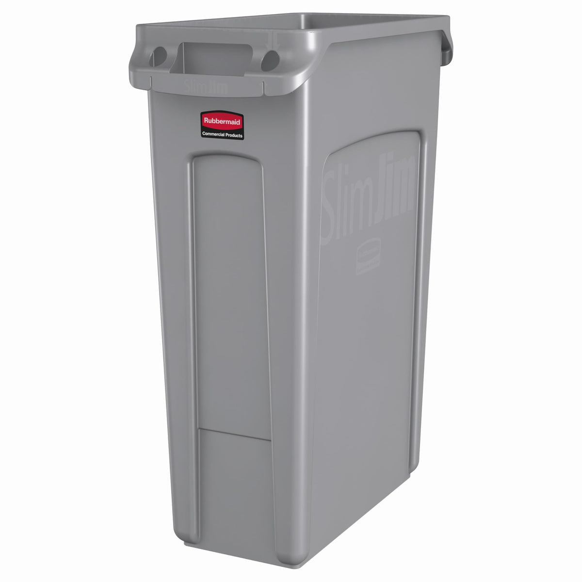 Rubbermaid Slim Jim trash can with venting channels improving liner removal.