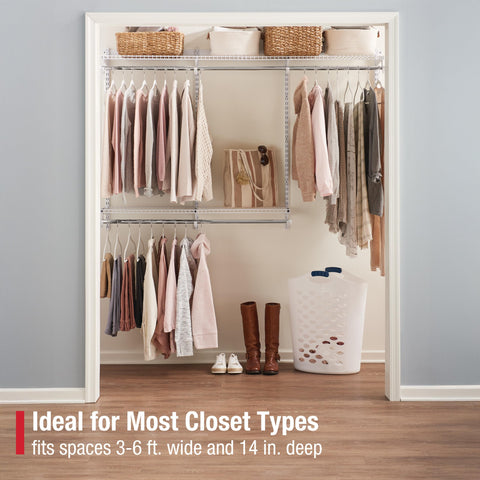 Rubbermaid Configurations telescoping rods extend to fit longer garments.