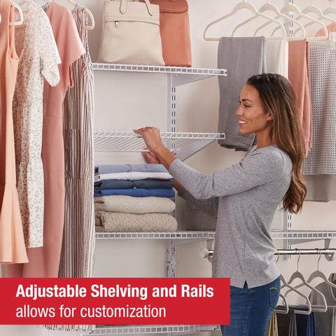 Rubbermaid Configurations top rails provide stable shelf alignment across 48-inch spans.
