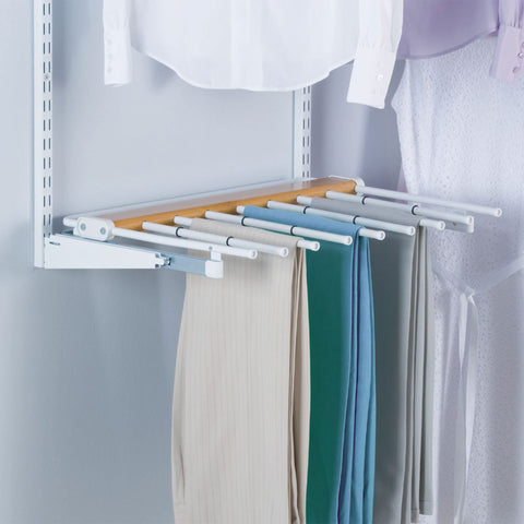 Rubbermaid Configurations white brackets provide corrosion resistance in humid spaces.