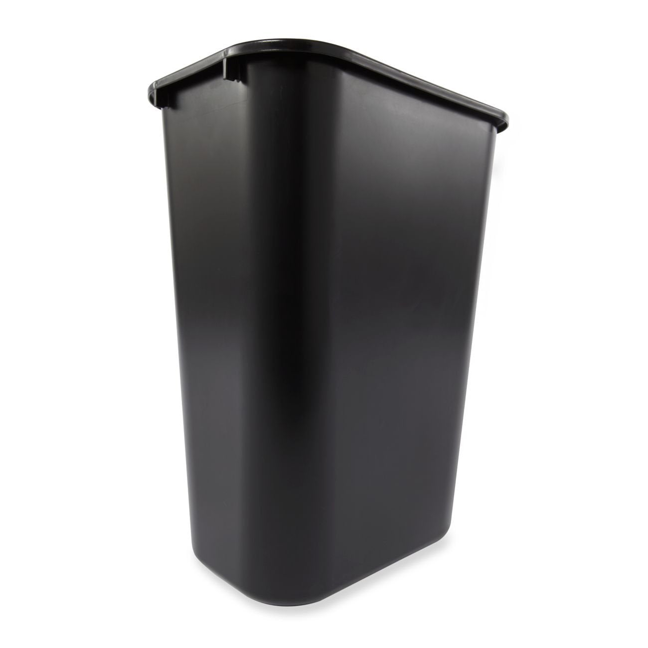 Rubbermaid Deskside wastebasket in black seen from the front