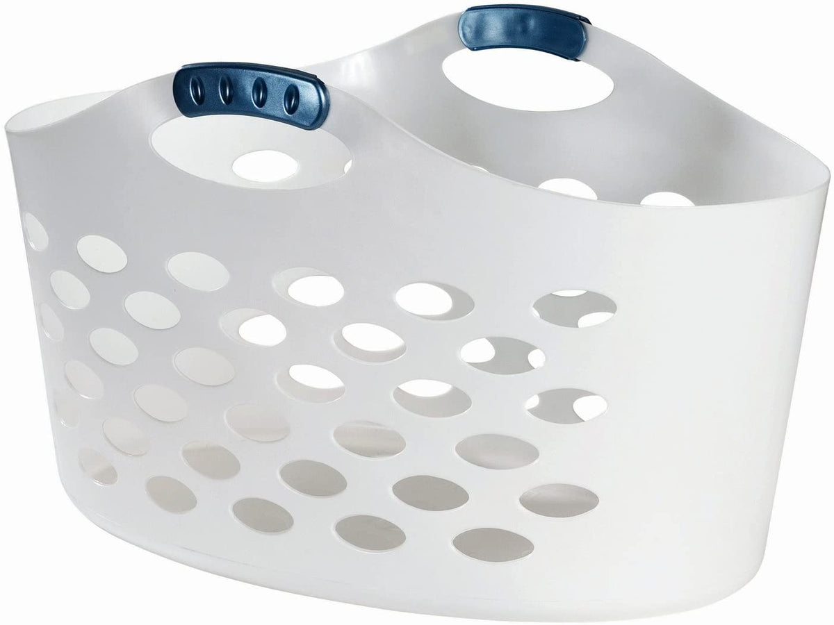 Rubbermaid flex-n-carry laundry basket with handles for easy one-handed transport