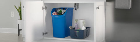Rubbermaid ideal under-counter size: 17 x 10.9 x 22 inches.